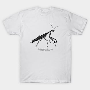 Praying Mantis with Common and Latin Names - on white T-Shirt